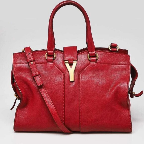 Yves Saint Laurent Red Leather Small Cabas ChYc Bag - Picture 1 of 11